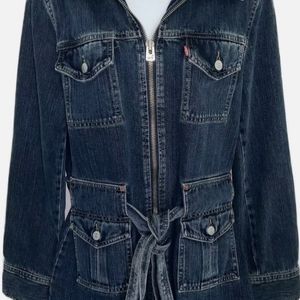 Vintage 1970s LEVI'S Womens Bush Jacket Rare Belted Safari Denim Jean Blue